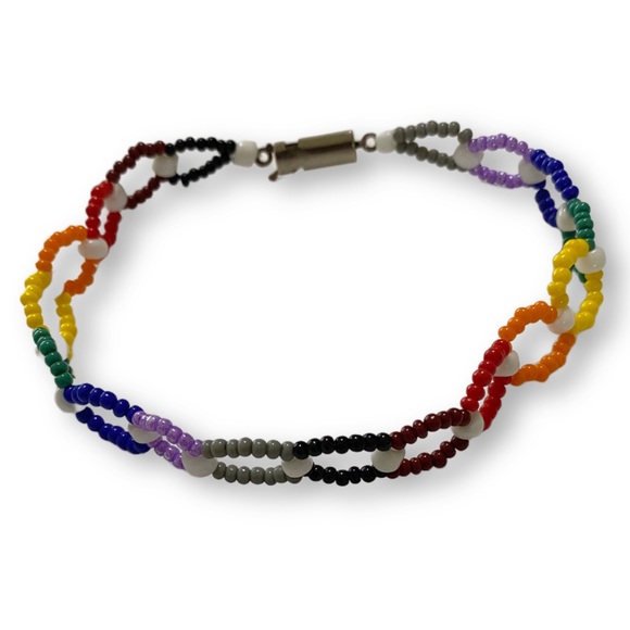 Handmade Rainbow Double Strand Glass Seed Bead Boho Artisan Bracelet - Picture 2 of 2